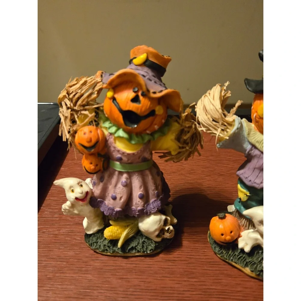 Gerson International Halloween Scarecrow Jack-O-Lantern Ghost Figurines 2pc